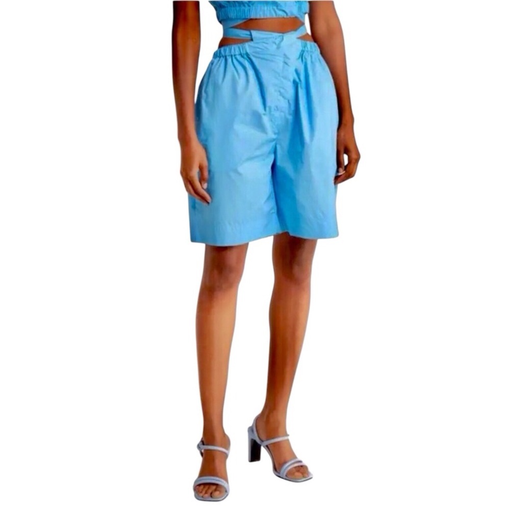Nicholas Tie Waist Cotton Shorts Blue Button Fly Tie Waist Size 4